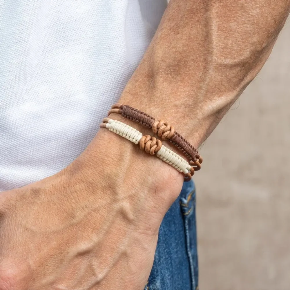 🛑SOLD🛑MACRAME KNOT LEATHER MEN'S BRACELET - Picture 1 of 4